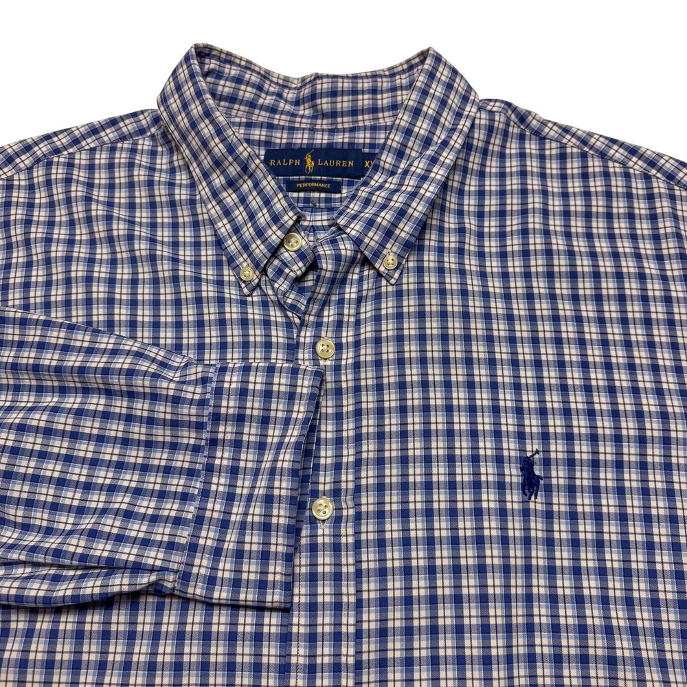 Ralph Lauren Shirt Mens 2XL Blue Plaid‎ Nylon Performance Outdoor Golf Preppy